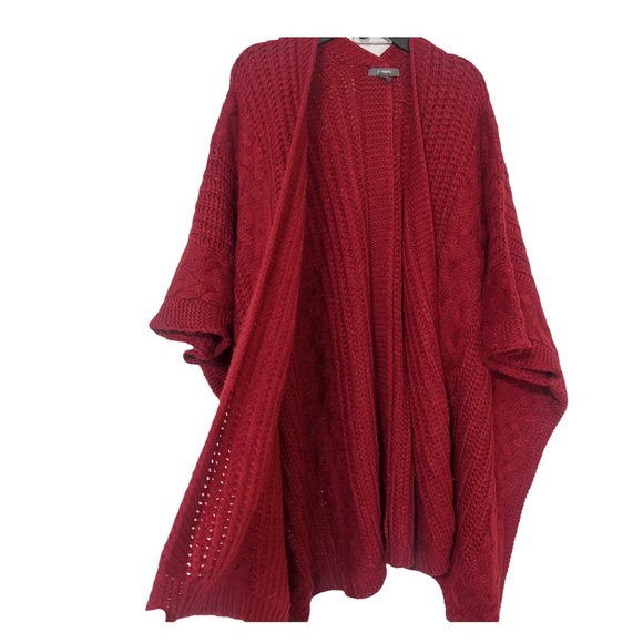 &Merci Oversized Red- Burgundy Cardigan Knitted Sweater 3/4 Sleeves Size S/M - Picture 2 of 16